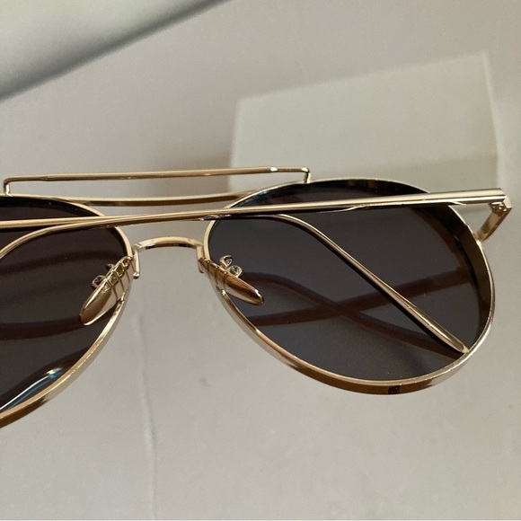 New Aviator Retro Wide Rim Blue Glass Gold Frame Sunglasses - Picture 6 of 7